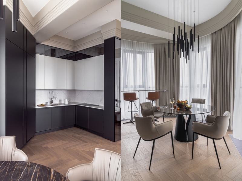 Интерьер для холостяка в стиле контрастной неоклассики: квартира в Краснодаре