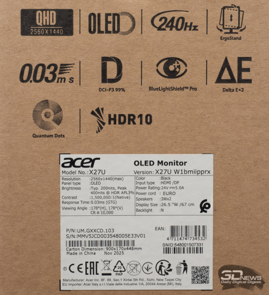 Обзор игрового QD-OLED WQHD-монитора Acer Predator X27U W1: смена вектора