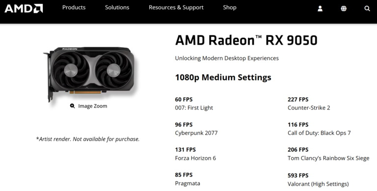 AMD представила антикризисную видеокарту Radeon RX 9050 с 8 Гбайт памяти