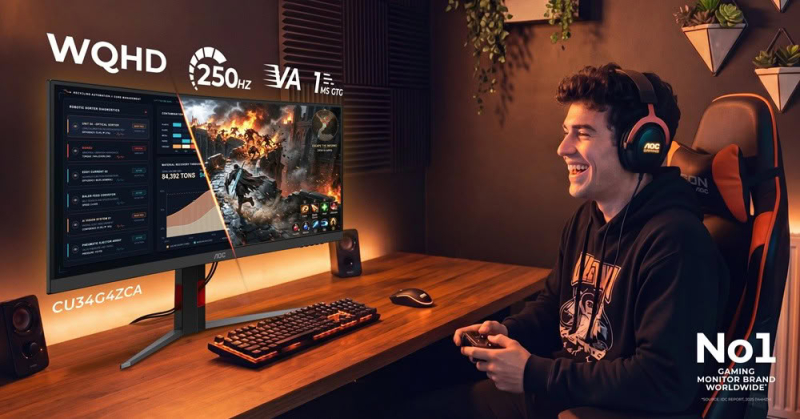 AOC представила два 34-дюймовых сверхширокоугольных изогнутых игровых VA-монитора с разрешением 3440 × 1440 пикселей и частотой до 250 Гц