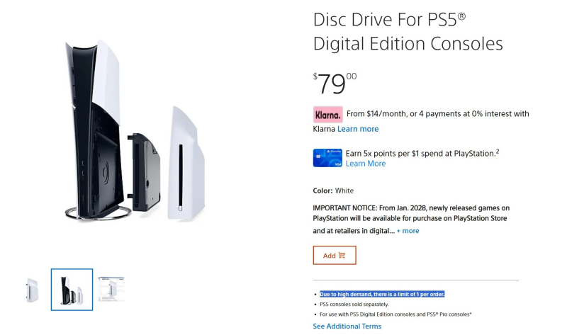 Sony ограничила продажи дисководов для PS5 Digital Edition и PS5 Pro — из-за подскочившего спроса