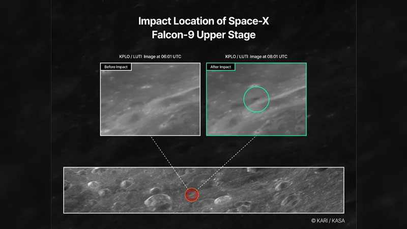 Кратер найден: южнокорейский зонд первым заснял след от падения Falcon 9 на Луну