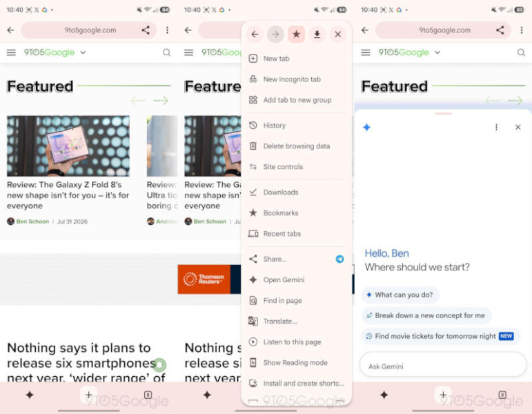 В Google Chrome для Android появилась навигационная панель с кнопкой Gemini