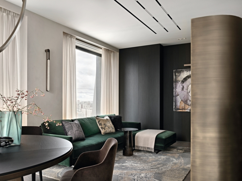 Респектабельный городской интерьер в темных тонах